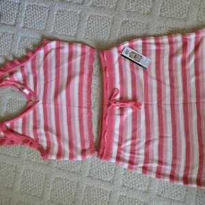 Pink and White Crochet Top & Skirt Set